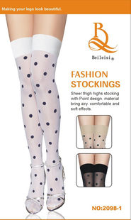 Thigh high stocking in white with black dots