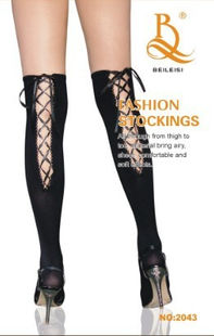Over knee high stocking in black with lace