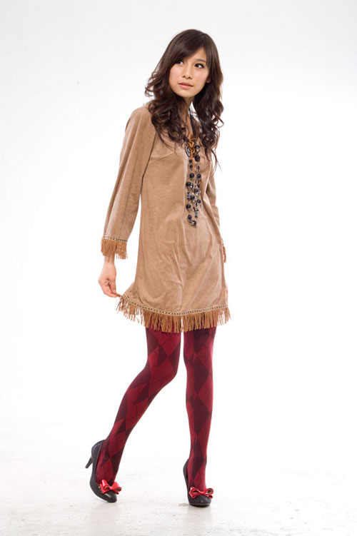 Full length stocking in red/wine with cross pattern
