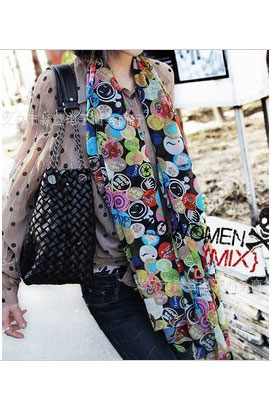 Scarf in black with smiling faces in mixed colors