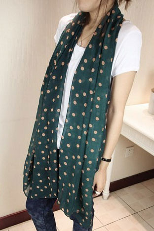 scarf green color with pink dots