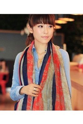 Scarf with straight line in red blue beige