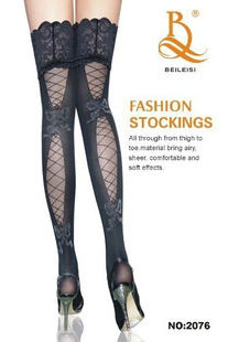 Thigh high stocking in black with fishnet at rear