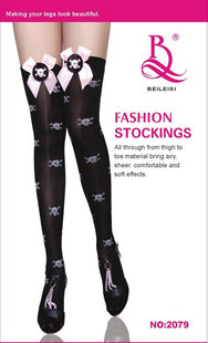 Thigh high stocking in black with skulls